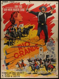 8t1129 RIO GRANDE French 1p 1951 Dargouge art of John Wayne & Maureen O'Hara, John Ford, ultra rare!