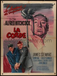 8t1134 ROPE French 1p R1963 art of James Stewart & director Alfred Hitchcock by by Roger Soubie!