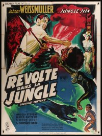 8t1139 SAVAGE MUTINY French 1p 1956 Belinsky art of Johnny Weissmuller as Jungle Jim fighting!
