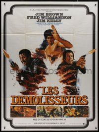 8t1192 THREE THE HARD WAY French 1p 1975 cool art of Jim Brown, Fred Williamson & Jim Kelly!