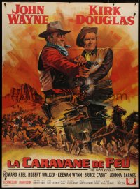 8t1223 WAR WAGON French 1p 1967 cowboys John Wayne & Kirk Douglas, Mascii art of armored stagecoach!