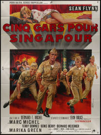 8t0649 FIVE ASHORE IN SINGAPORE French 4p 1967 Sean Flynn, Jean Mascii art of soldiers & sexy girl!