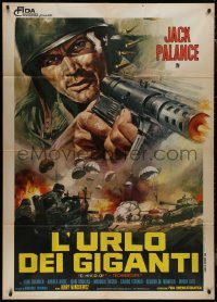 8t0436 BULLET FOR ROMMEL Italian 1p 1969 cool close up art of Jack Palance with machine gun!