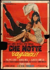 8t0442 CHE NOTTE RAGAZZI Italian 1p 1966 art of sexy Marisa Mell & Philippe Leroy with gun!