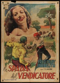 8t0456 DON RICARDO RETURNS Italian 1p 1949 Olivetti art of Isabelita over men sword fighting, rare!