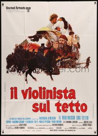 8t0474 FIDDLER ON THE ROOF Italian 1p 1972 Norman Jewison, cool montage artwork of Topol & cast!