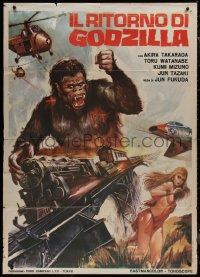 8t0484 GODZILLA VS. THE SEA MONSTER Italian 1p R1977 completely different King Kong art by Crovato!