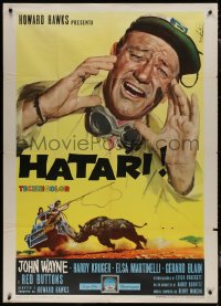 8t0493 HATARI Italian 1p 1962 Howard Hawks, cool Enzo Nistri art of John Wayne in Africa!