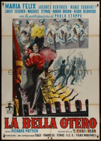 8t0516 LA BELLA OTERO Italian 1p 1954 art of sexiest showgirl Maria Felix at Moulin Rouge, rare!