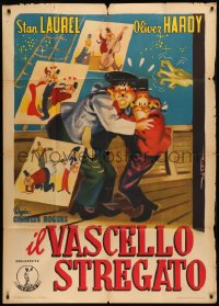 8t0528 LIVE GHOST Italian 1p 1953 different Deseta art of Laurel & Hardy on haunted ship, rare!