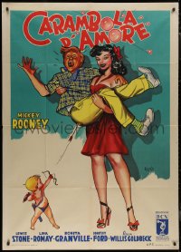 8t0530 LOVE LAUGHS AT ANDY HARDY Italian 1p 1951 Kremos art of Mickey Rooney with sexy girl, rare!