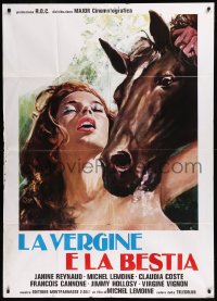 8t0537 MARIANNE BOUQUET Italian 1p 1977 different art of naked Janine Reynaud & horse, rare!
