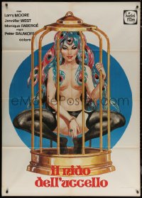 8t0539 MASTER & MS JOHNSON Italian 1p 1983 art of near-naked woman w/ peacock feathers in birdcage!
