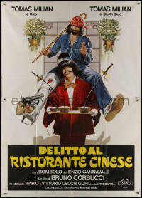8t0348 CRIME AT THE CHINESE RESTAURANT Italian 2p 1981 wacky art of Tomas Milian in dual role, rare!