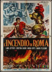 8t0358 FIRE OVER ROME Italian 2p 1964 L'incendio di Roma, gladiator artwork by Mario Piovano!