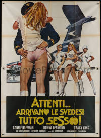 8t0377 NAUGHTY STEWARDESSES Italian 2p 1976 Al Adamson, different art of sexy airplane hostesses!