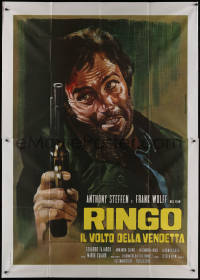 8t0386 RINGO FACE OF REVENGE Italian 2p R1970s Piovano art of cowboy Anthony Steffen with gun!