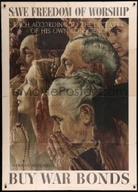 8t0018 SAVE FREEDOM OF WORSHIP 40x56 WWII war poster 1943 Norman Rockwell Four Freedoms art!