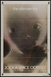 8w0664 2001: A SPACE ODYSSEY 1sh R1974 Stanley Kubrick, c/u of star child, the ultimate trip!