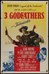 8w0667 3 GODFATHERS 1sh 1949 cowboy John Wayne in John Ford's Legend of the Southwest!