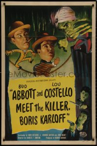 8w0677 ABBOTT & COSTELLO MEET THE KILLER BORIS KARLOFF 1sh 1949 art of scared Bud & Lou!