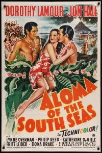 8w0690 ALOMA OF THE SOUTH SEAS 1sh 1941 art of sexy tropical Dorothy Lamour between two guys!