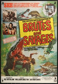 8w0282 BRUTES & SAVAGES Aust 1sh 1977 wild art of native eaten by huge crocodile and more!