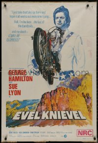 8w0310 EVEL KNIEVEL Aust 1sh 1971 George Hamilton is THE daredevil, great art of motorcycle jump!