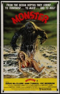 8w0321 HUMANOIDS FROM THE DEEP Aust 1sh 1980 classic art of Monster over sexy girl on beach!