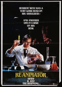 8w0353 RE-ANIMATOR Aust 1sh 1985 great image of mad scientist Jeffrey Combs w/severed head in bowl!