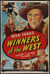 8w0371 WINNERS OF THE WEST Aust 1sh 1940 cowboy Dick Foran in 13 new & stirring chapters, rare!