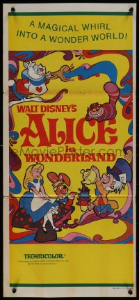 8w0380 ALICE IN WONDERLAND Aust daybill R1974 Walt Disney Lewis Carroll classic, psychedelic art!