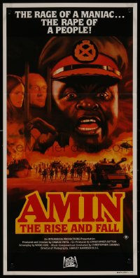 8w0383 AMIN THE RISE & FALL Aust daybill 1984 Joseph Olita as maniac dictator Idi Amin, great art!