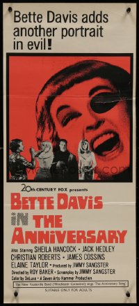8w0386 ANNIVERSARY Aust daybill 1967 Bette Davis with funky eyepatch in English horror!