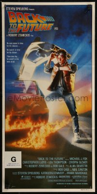8w0389 BACK TO THE FUTURE Aust daybill 1985 art of Michael J. Fox & Delorean by Drew Struzan!