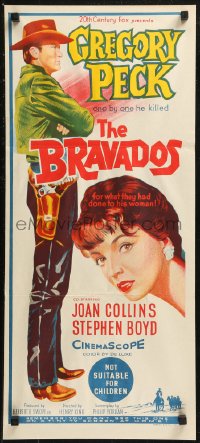 8w0407 BRAVADOS Aust daybill 1958 full-length art of cowboy Gregory Peck & sexy Joan Collins!