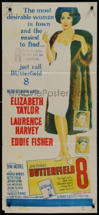8w0410 BUTTERFIELD 8 Aust daybill 1960 art of the most desirable callgirl, Elizabeth Taylor!