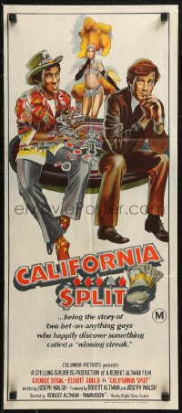 8w0411 CALIFORNIA SPLIT Aust daybill 1974 Robert Altman, poker players George Segal & Elliott Gould!