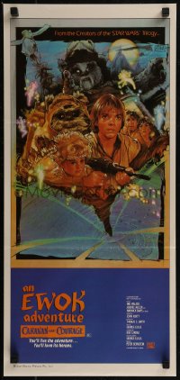 8w0416 CARAVAN OF COURAGE Aust daybill 1984 An Ewok Adventure, Star Wars, art by Drew Struzan!
