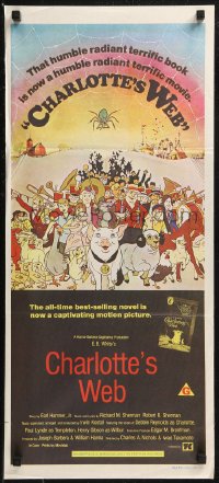 8w0422 CHARLOTTE'S WEB Aust daybill 1973 E.B. White's farm animal cartoon classic!