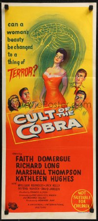 8w0433 CULT OF THE COBRA Aust daybill 1955 different art of sexy Faith Domergue & giant cobra snake!
