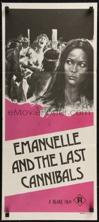 8w0453 EMANUELLE & THE LAST CANNIBALS Aust daybill 1982 artwork of Laura Gemser & cannibals!