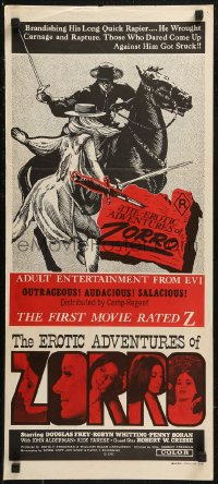 8w0456 EROTIC ADVENTURES OF ZORRO Aust daybill 1972 sexy rated Z masked hero, best different art!