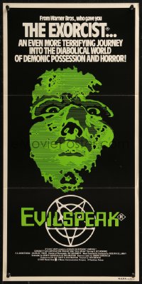 8w0458 EVILSPEAK Aust daybill 1981 computer programmed for unspeakable terror, sci-fi horror art!