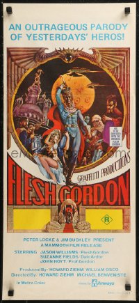 8w0472 FLESH GORDON Aust daybill 1974 sexy sci-fi spoof, wacky erotic super hero art by George Barr!