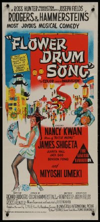 8w0474 FLOWER DRUM SONG Aust daybill 1962 great Kingman art of Nancy Kwan, Rodgers & Hammerstein!