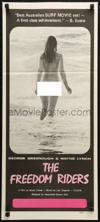 8w0475 FREEDOM RIDERS Aust daybill 1972 completely naked Aussie surfer girl, black design!