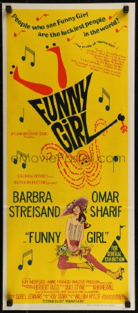 8w0480 FUNNY GIRL Aust daybill 1969 hand litho of Barbra Streisand, directed by William Wyler!