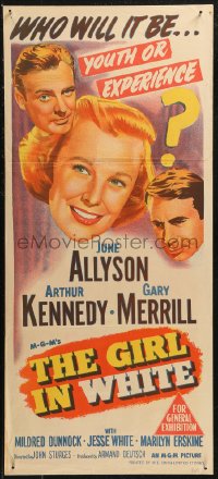 8w0487 GIRL IN WHITE Aust daybill 1952 great close up art of pretty female doctor June Allyson!