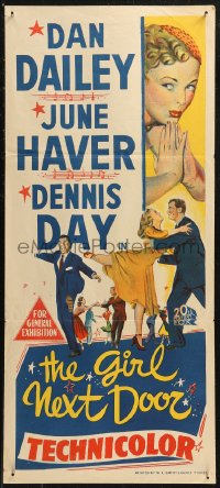 8w0488 GIRL NEXT DOOR Aust daybill 1953 artwork of Dan Dailey, sexy June Haver & Dennis Day all dancing!